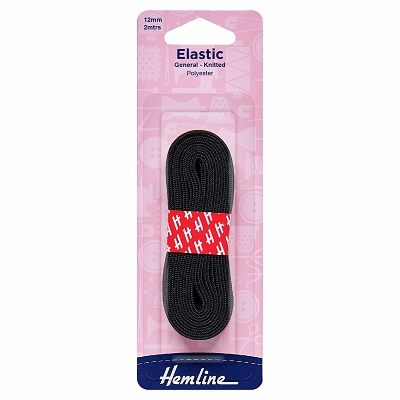 H621.12 General Purpose Knitted Elastic: 2m x 12mm: Black ..